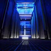 Modern Interior of mainframe with blue neon