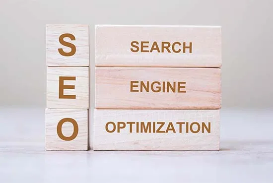 Wooden SEO blocks stacked on top of each other