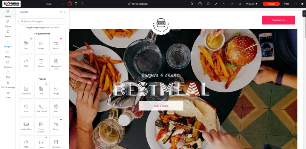Website editor view of our easy to use platform