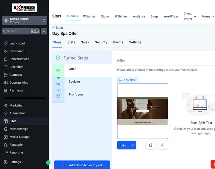 Sales Funnel inside of the automation platform
