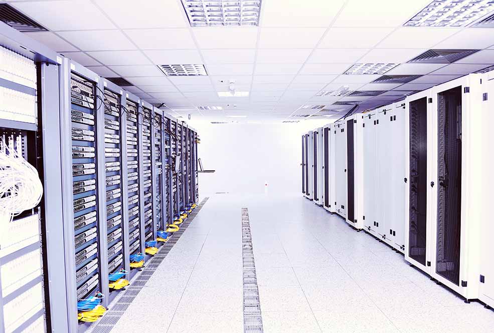 Network server room with computers for digital tv ip communications and internet