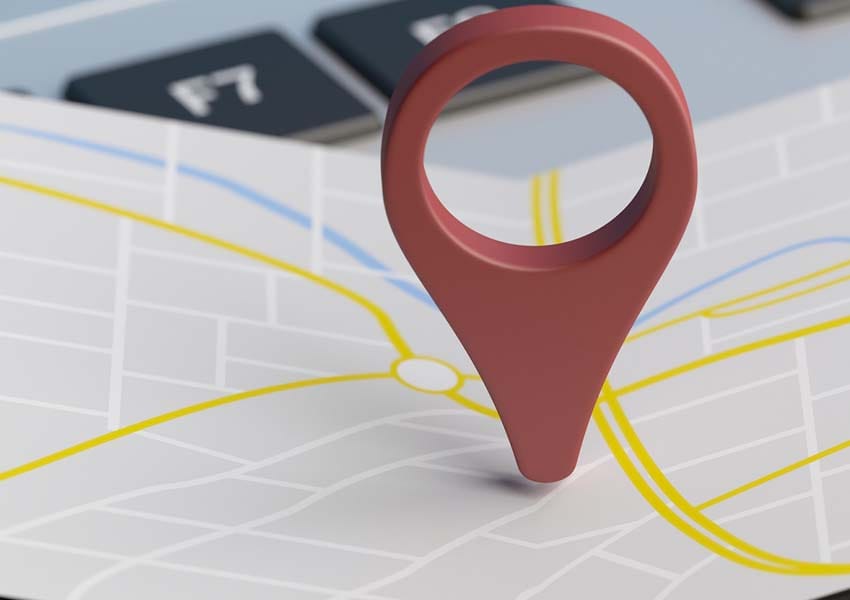 Map pointer location on a laptop. 3d illustration