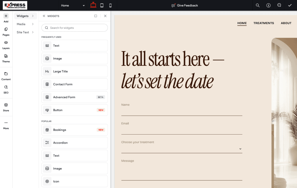 A screenshot of website drag-and-drop widgets
