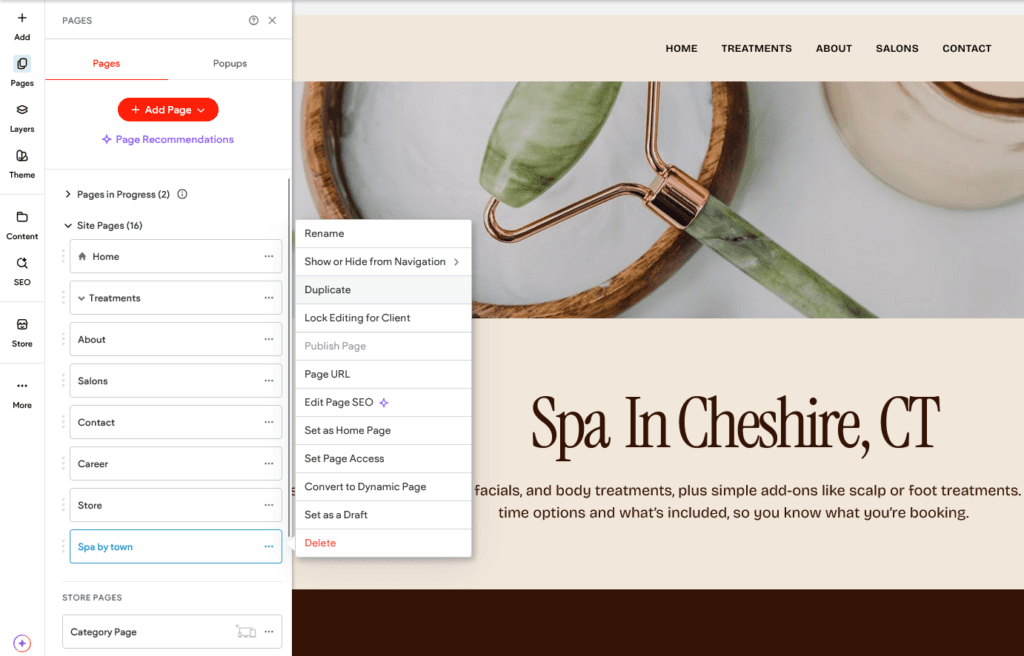 Modern website editor of adding new pages