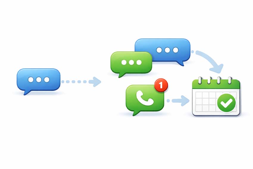 Message and calendar icons demonstrating leads booked appointments
